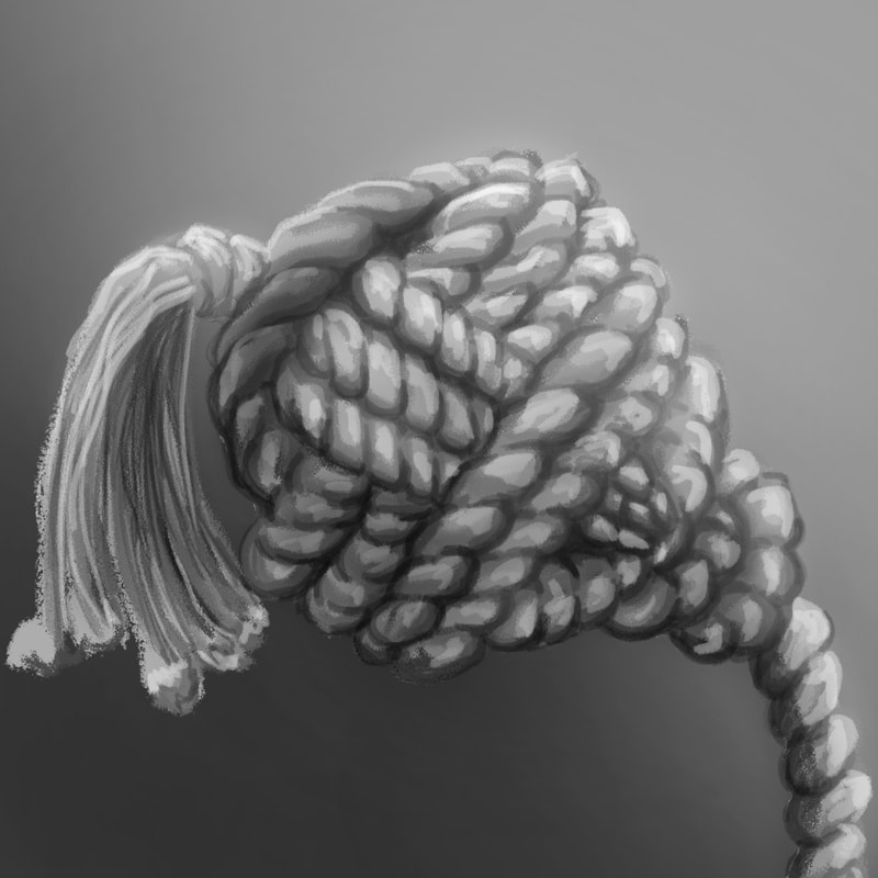An abstract self portrait with my image and demeanor represented as a knot of rope.